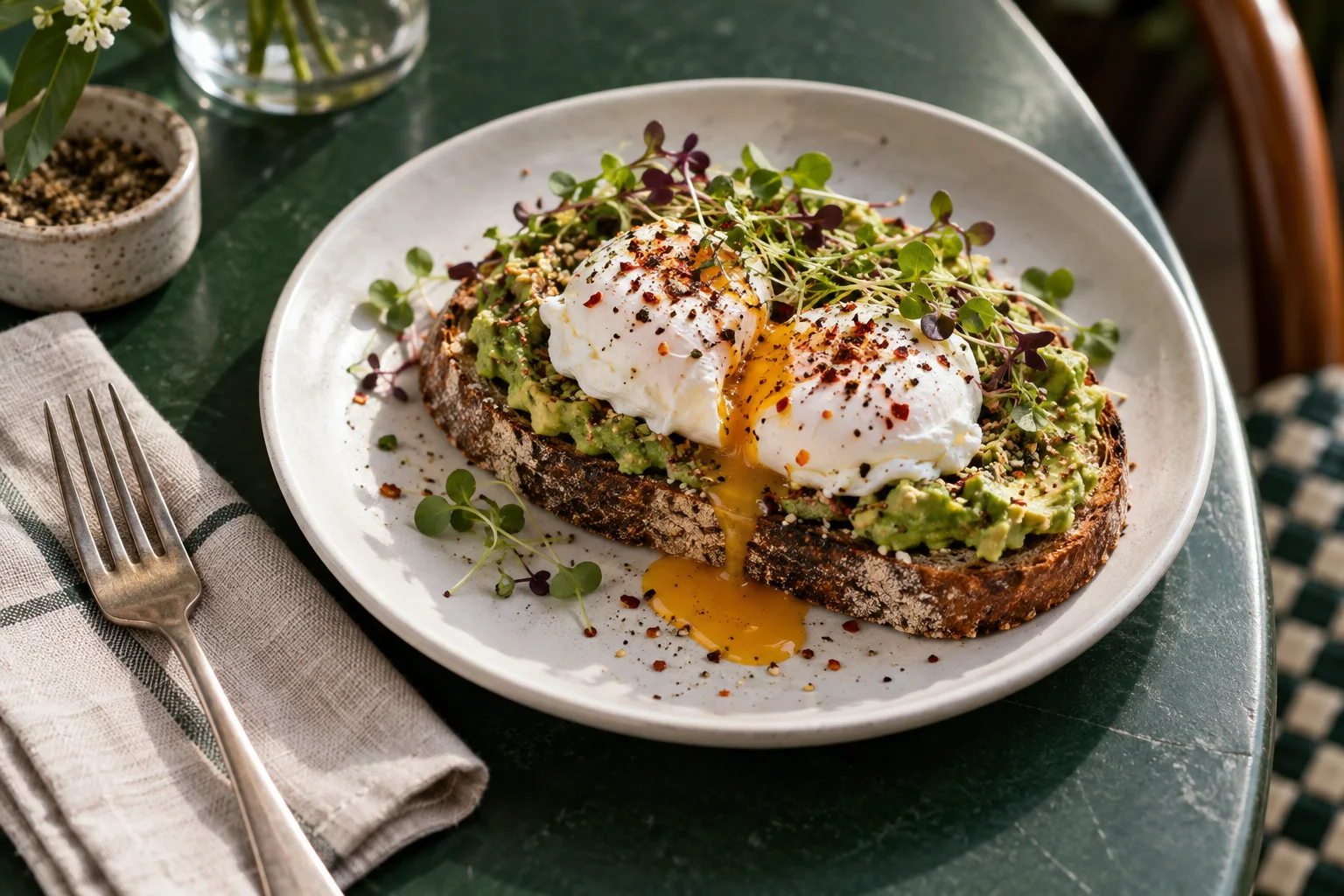 Avocado, poached eggs, and a very good slice of toast.
